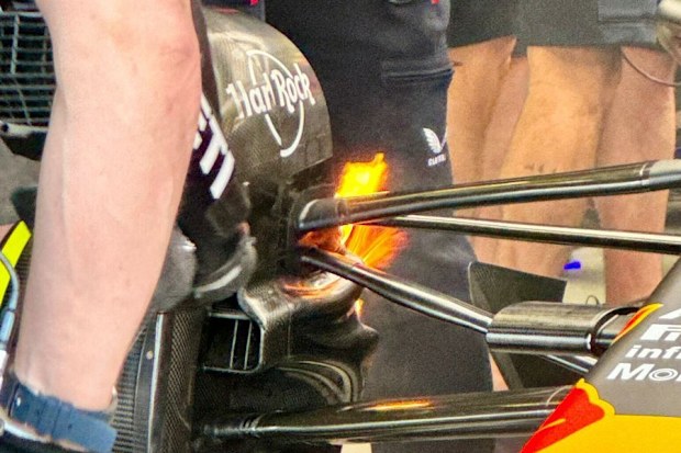 The front brake of Sergio Perez's Red Bull briefly caught fire on day two of F1 pre-season testing.
