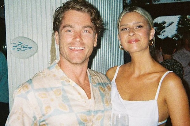 Hayden Quinn with wife Jax at their engagement party.