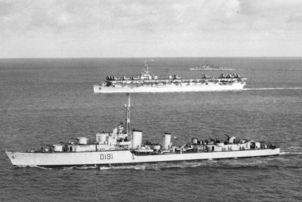 HMAS Bataan in company with USS Bataan off the Korean coast in 1951.