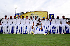 BRISBANE, AUSTRALIA - JANUARY 28: The West Indies team poses for a photo after winning the match during day four of the Second Test match in the series between Australia and West Indies at The Gabba on January 28, 2024 in Brisbane, Australia. (Photo by Bradley Kanaris/Getty Images)