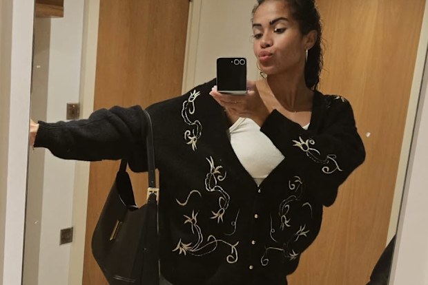 Mary Fowler wears luxury handbag for night out 