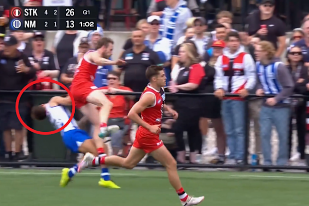 Jye Simpkin was hit by Jimmy Webster in Sunday's practice match.