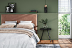 Modern interior of bedroom with green wall, 3d render