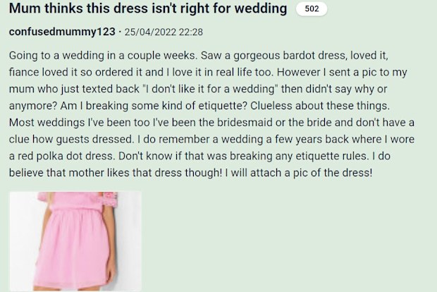 Wedding dress Mumsnet post