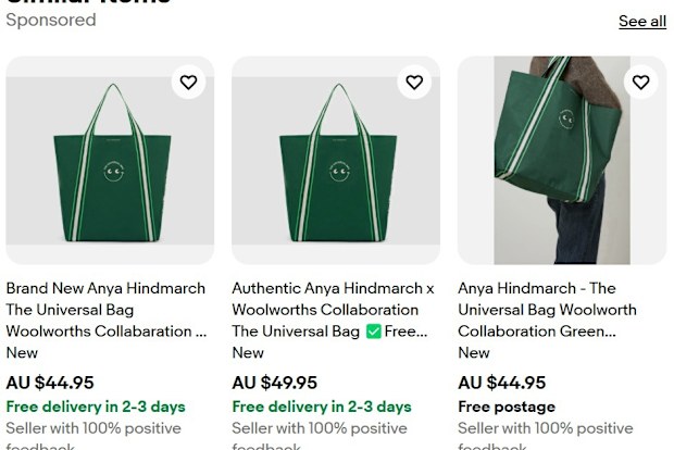 woolworths designer bag Anya Hindmarch for sale on ebay