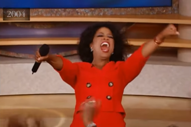 Oprah Winfrey during her iconic 'You get a car' giveaway episode in 2004.