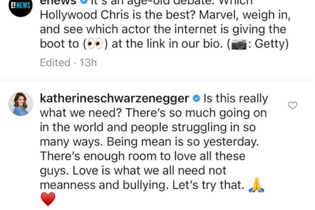 Katherine Schwarzenegger defends Chris Pratt