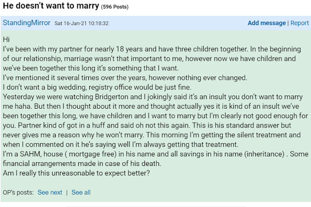 Mumsnet post boyfriend proposal