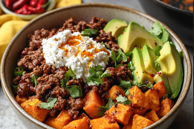 Cottage cheese beef bowl