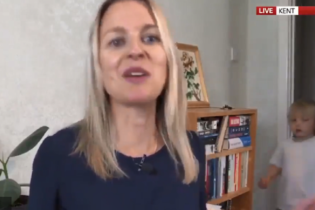 Sky News reporter's son comes in and asks for biscuits while mum does live cross.