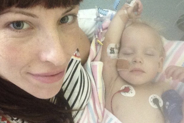 Karen Fowler with son Rio in hospital.