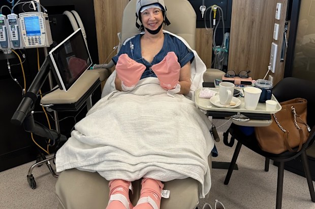 Grace Scoleri in hospital undergoing treatment for ovarian cancer.