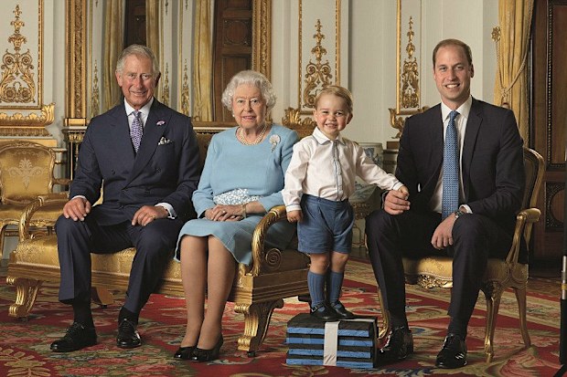 The Queen poses for commemorative stamps with the three heirs ahead of her 90th birthday. (AFP)