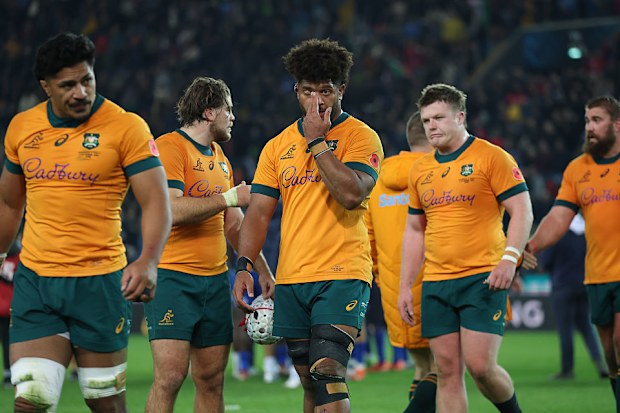 Rob Valetini of Australia reacts.