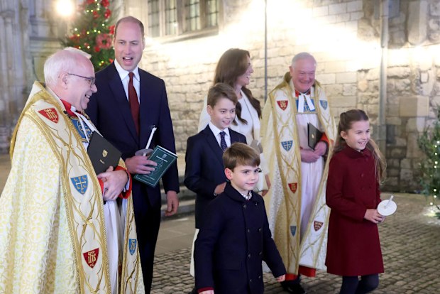 Catherine, Princess of Wales, Prince Louis of Wales, Princess Charlotte of Wales, Prince William, Prince of Wales and Prince George of Wales 