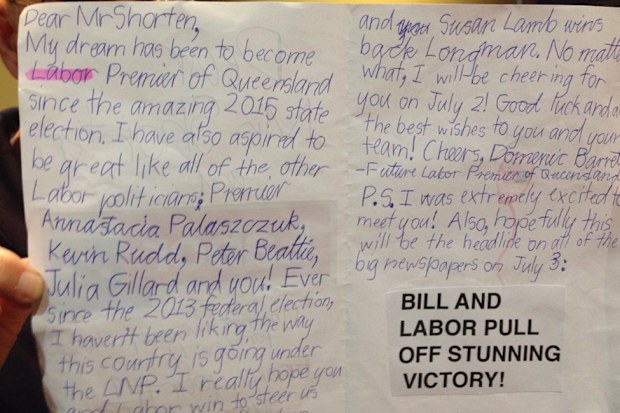 Domenic's letter to Bill Shorten. (AAP)