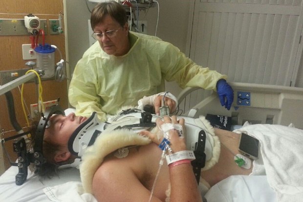 Toby broke his C6, C7 and T1 vertebrae.