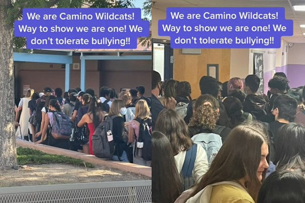 Hundreds of students huddled in a high school yard and also the classroom.