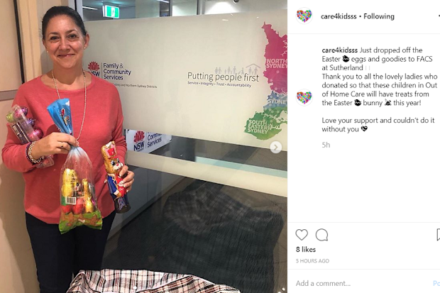 Dropping off Easter eggs for child victims of domestic violence over the holidays.