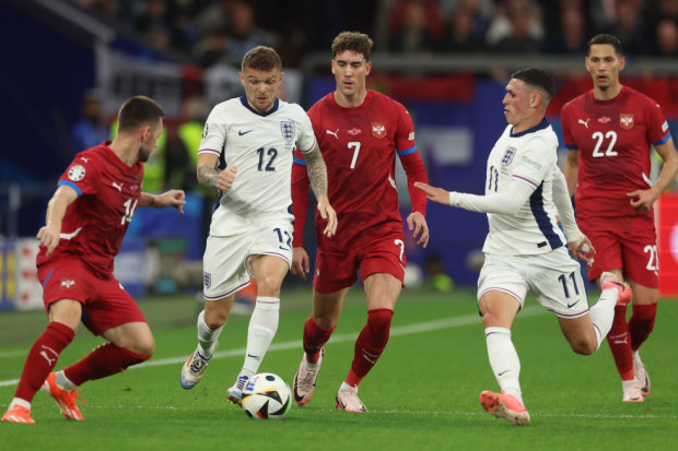 Kieran Trippier and Phil Foden attacking ; England v Serbia Euros 2024