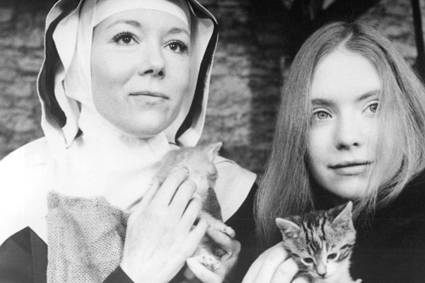 English actresses Diana Rigg (left), as Dame Phillipa, and Judi Bowker as Joanna, in the TV movie 'In This House Of Brede', directed by George Schaefer, 1975