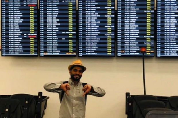 Khaled Mokhatar and Peri Abouzeid  at the airport