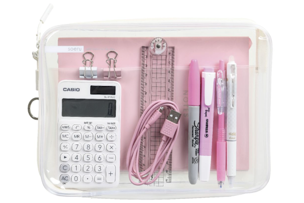 Another option that gives the same payoff is using a clear rectangle pencil case. 