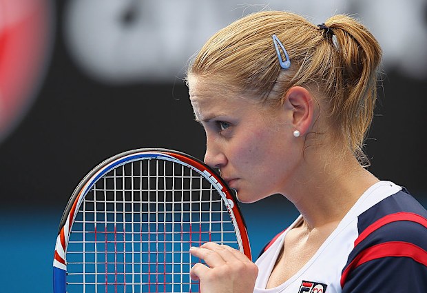 Jelena Dokic in action at the 2012 Sydney International.