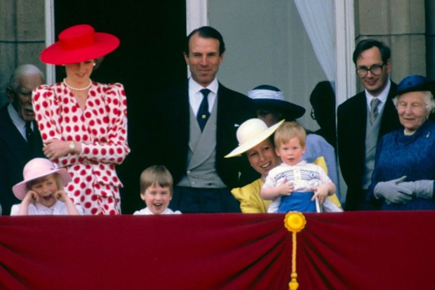 (L To R) Zara Phillips, Princess Diana, Prince William, Captain Mark Phillips, Princess Anne Holding Prince Harry,the Duke Of Gloucester On The Balcony Of Buckingham Palace After Trooping The Colour 14 June, 1986