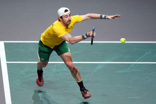Australia's Jordan Thompson in action during the 2023 Davis Cup quarter-finals.