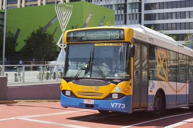 "Brisbane, Queensland, Australia - November 19, 2012: A public transport bus leave the Queen Street terminal in the Brisbane CBD"