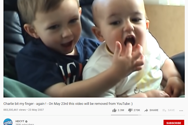 Charlie Bit My Finger is one of the most-watched YouTube clips of all time.