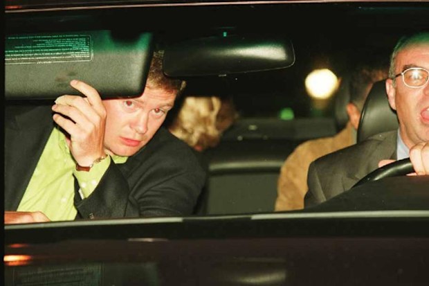 Diana, Princess of Wales and Dodi Fayed (both partially visible in back seat), bodyguard Trevor Rees-Jones (front, left) and driver Henri Paul, in their Mercedes-Benz S280, shortly before the fatal crash which killed Diana, Fayed and Paul, Paris, 31st August 1997. Jacques Langevin's photo was presented as part of the evidence at the Scott Baker Inquest into the crash, in which the jury found that Diana and Dodi had been unlawfully killed because of the reckless driving of Henri Paul and the purs