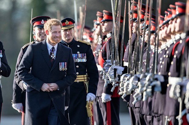 Prince Harry inspects the cadets during the Sovereign's Parade at The Royal Military Academy Sandhurst.
