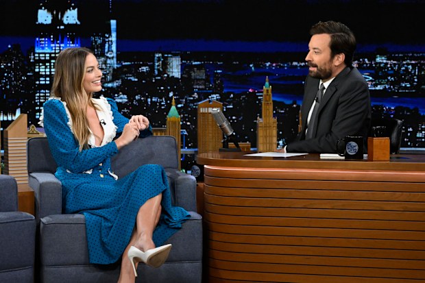 Actress Margot Robbie during an interview with host Jimmy Fallon on Monday, September 19, 2022