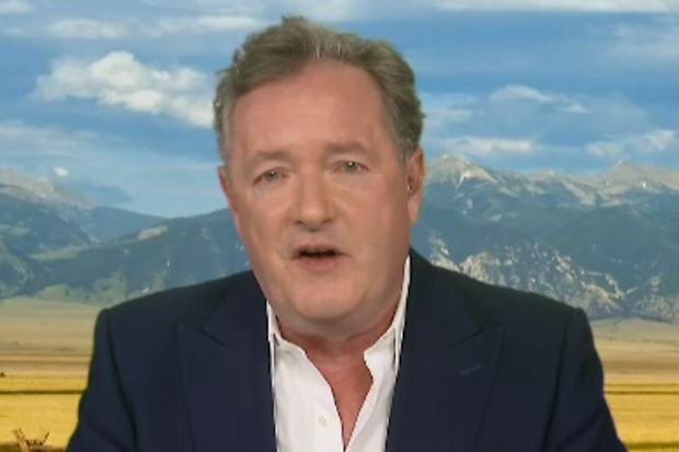 Piers Morgan pictured during interview with Tucker Carlson