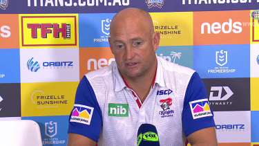Nathan Brown addresses the media after the Knights clash against the Titans in Round 6