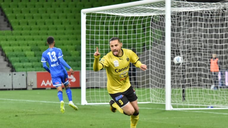 Cool finish: Striker Adrian Zahra puts Heidelberg 1-0 up after five minutes.