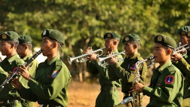 A Myanmar army band in the Kachin state in 2008.