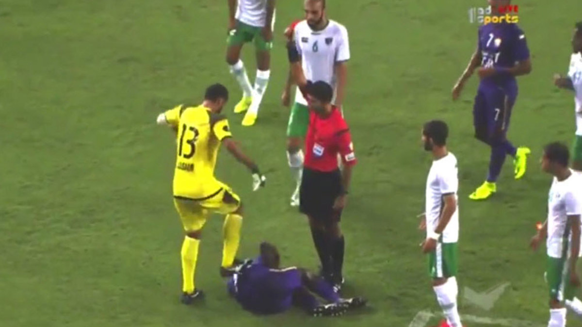 Football: Goalkeeper makes sure of red card with violent stomp | Nine ...