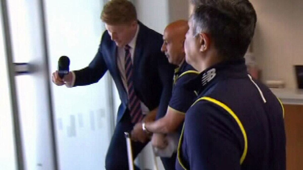 Nine reporter says he almost went through glass window | Nine.com.au