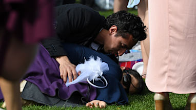 It's hard to tell what's going on here. Under normal circumstances one would be worried by this image. But it's Melbourne Cup day.
