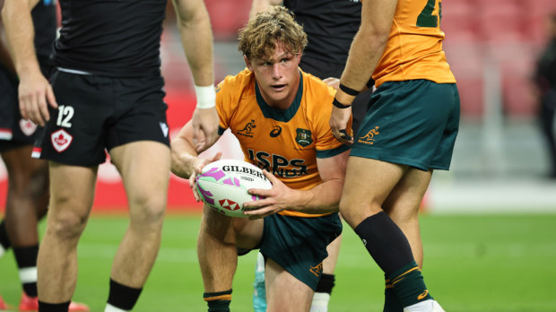 Michael Hooper scores his first sevens try against Canada.
