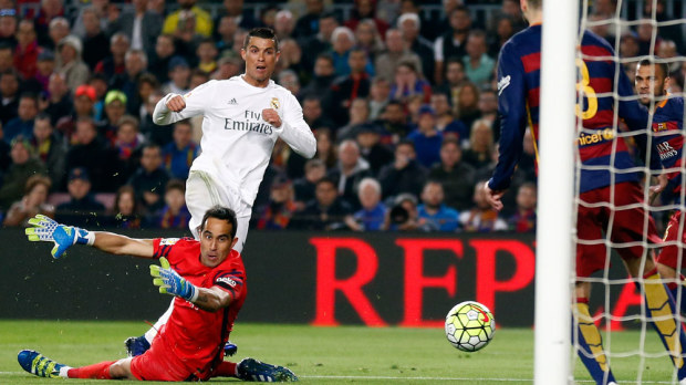 Cristiano Ronaldo scores a late goal. (AAP)