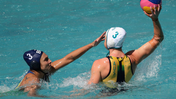 Hannah Buckling in possession during the game against Brazil. (Getty)