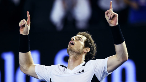 Andy Murray celebrates his Australian Open semi-final win over Milos Raonic. (AAP)
