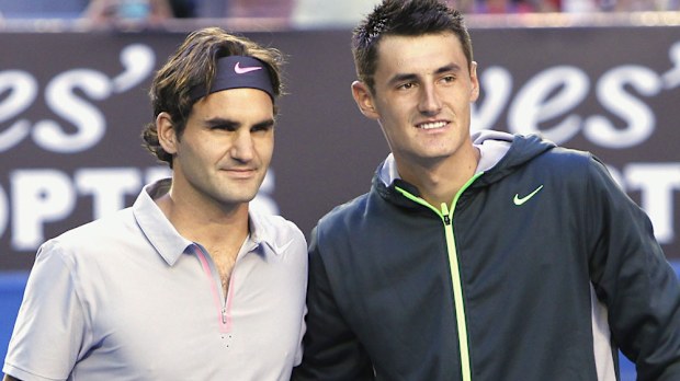 Roger Federer and Bernard Tomic. (AAP)