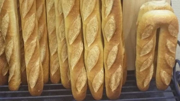 Far right, the "baguette du motard" or "biker's wand". Image: Facebook//boulangerieledarz