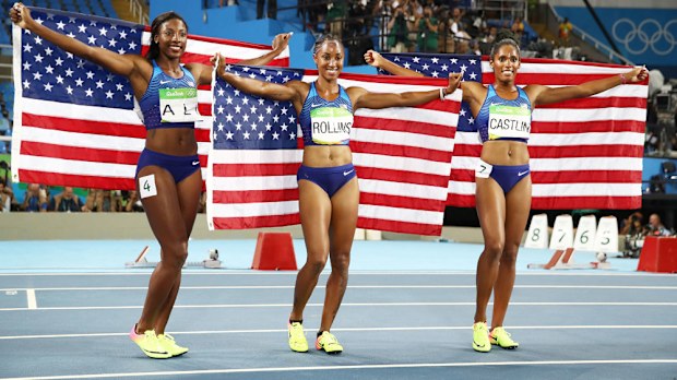 The US secured a clean sweep in the women's 100m hurdles. (Getty Images)
