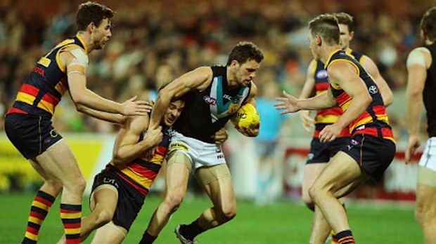 Travis Boaks in action against Adelaide. (Getty)